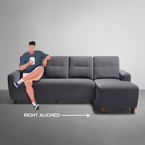 Image of Sleepyhead Yolo Designed by Duroflex - 3 Seater Sofa, RHS L Shape Sofa Set |Premium Fabric, Plush 3-Layer Cushioning |Modern Buttonless Tufted & Anti-Sag Comfort |3 Years Warranty - Sesame Grey
