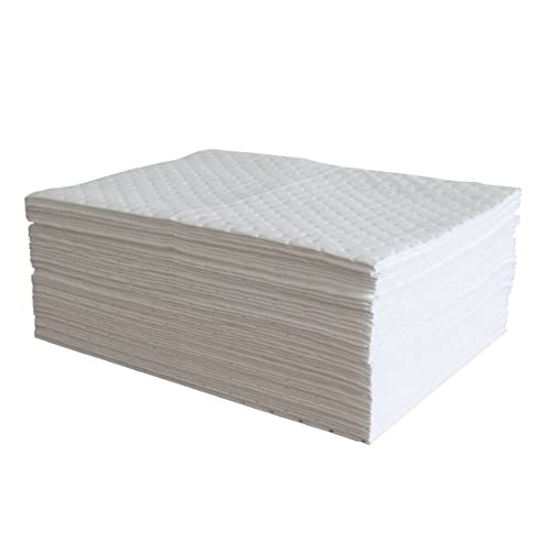 Image of Oil Absorbing Pads | 15 inch x 20 inch | 50 Heavy Duty Oil Absorbent Pads 28-Oz Absorbency Per Pad | White
