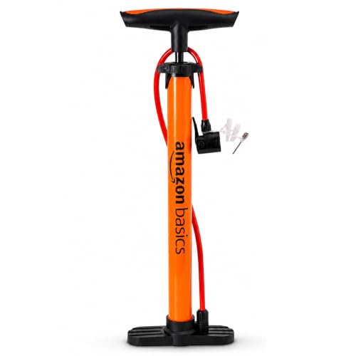 Image of Amazon Basics Portable High-Pressure Bicycle Air Pump | Includes Ball Needle & Air Nozzle | Ergonomic T-Handle | Hand Air Pump for Bicycles, Footballs, Sports Balls & Inflatables | Orange