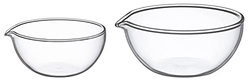 iwaki(イワキ) 耐熱ガラス ボウル 丸型 外径7.5cm 50ml 注ぎ口付き KBT911 & 耐熱ガラス ボウル 丸型 外径9.3cm 100ml 注ぎ口付き KBT912 【セット買い】