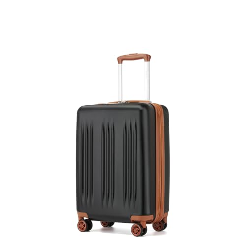 Image of Kono Carry On Luggage 22x14x9 Airline Approved 20 Inch Expandable TSA Lock | Lightweight PC+ABS Carry-On Luggage, Durable Hardshell Suitcase with 360 Spinner Wheels, for 1-3 Days Trips, Black & Brown