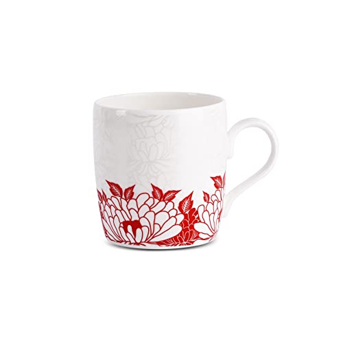 Image of Dandy Lines New Ray Garden Grace Tea Cup and Saucer Set, Black /Red, Luxury Cups with Saucers, Ceramic, Pack of 4, Microwave & Dishwasher Safe, Great for Hosting & Gifting