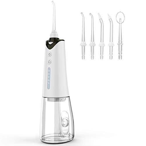 SodaBlue Water Flosser Water Pick Teeth Cleaner for Teeth Cleaning Cordless Oral Irrigator Electric Flosser Portable Travel Rechargeable for Braces, Kids with 5 Jet Tips and 300mL Water Tank