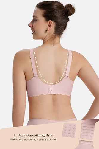 Womens Full Coverage Wire Free Bra - Plus Size Bras with Support and Lift Scalloped Everyday Comfort Bralettes