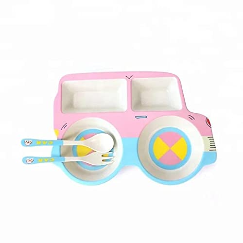 Dinnerware Plate Set for Kids - Car Design Crockery Set - Bamboo Fiber Eco Friendly (Car - 3 Pc Set)