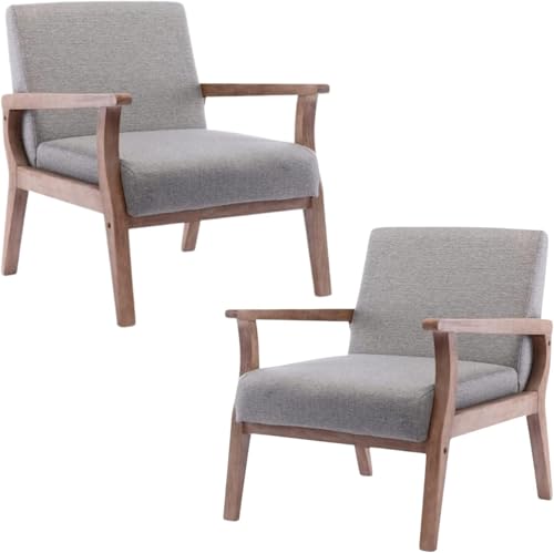 Juego de 2 sillas decorativas modernas, cómodos sillones tapizados para sala de estar, sillas de salón de tela y sillas de lectura con marco de madera maciza