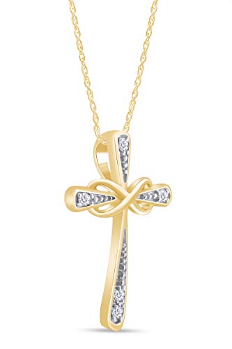 THE JEWEL ZONE Round Cut White Natural Diamond Accent Infinity Cross Pendant Necklace Jewelry For Women In 14k Gold Over Sterling Silver (Color- I-J, Clarity- I2-I3)2