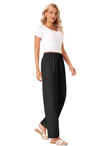 Wide Leg Linen Pants Women Palazzo Flowy Beach Casual Loose Drawstring Boho Summer Pants 2025 with Pockets3