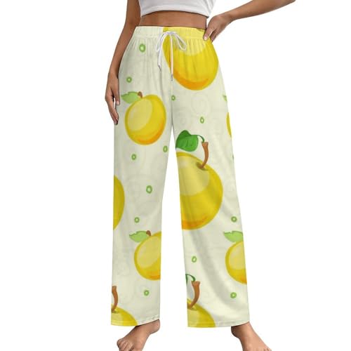 Bas de pyjama femme confortable pour le cocooning, pantalon de nuit Fruit Jaune avec poches