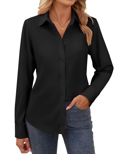 Button Down Shirts for Women Long Sleeve V Neck Button Up Shirt Women Business Casual Blouses Fit Work Tops
