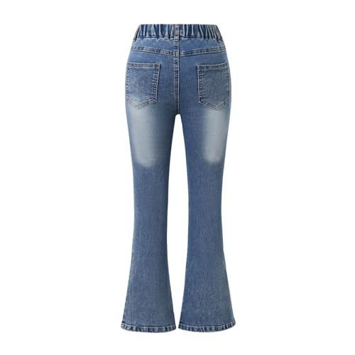 Girls Flared Denim Elastic Waist Fitted Casual Pants Jeans with Pocket2