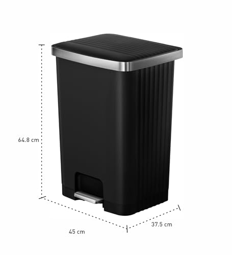 Image of Obsessions EKO 70L Plastic Step Bin with Pedal, Large Capacity Trash Can Ideal for Home, Kitchen and Office, Black