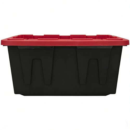 Image of 27 Gallon Heavy Duty Plastic Storage Bins with Lids, Black & Red (2) | Stackable large capacity plastic totes ideal for garage storage, household organization and moving supplies storage