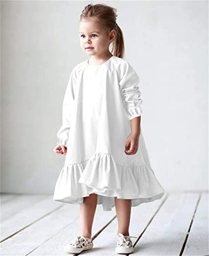 Vestido diário infantil para meninas outono manga longa sólida irregular vestido de princesa vermelh