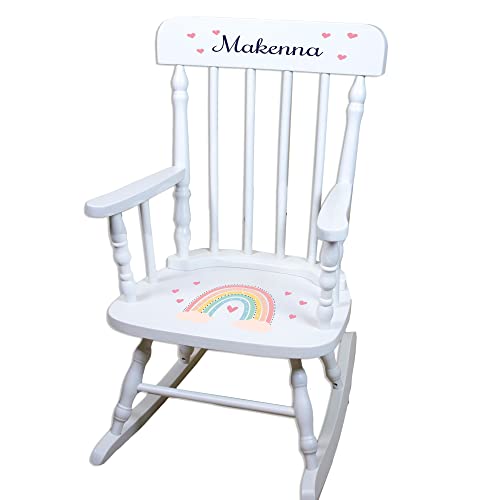 My Bambino Girl's Personalized White Wood Rocking Chair Toddler Baby Gift (Boho Rainbow)