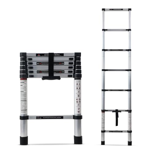 Image of Corvids 2.0m (6.5 feet) Portable & Compact Aluminium Telescopic Ladder | 2-Year Warranty | EN 131 Certified 7-Steps Foldable Multipurpose Step Ladder for Home & Outdoor use
