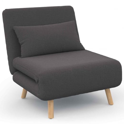 IDMarket - Sillón Convertible Romeo cama supletoria 1 plaza 80x190 cm Tela Gris Antracita