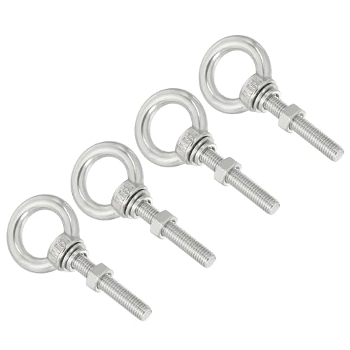 Image of uxcell M5*30 3 /16 inchx1.18 inch Stainless Steel Eye Bolts Threaded Screw Eyebolt Shoulder Ring with Nuts Washers for Lifting Hanging, 4 Set