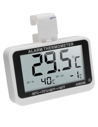 Houdian Termómetro de refrigeración digital, termómetro de refrigeración ( 58 ° F a 158 ° F) con función de alarma máxima/mínima, termómetro de congelador de refrigeración impermeable (A0909B)