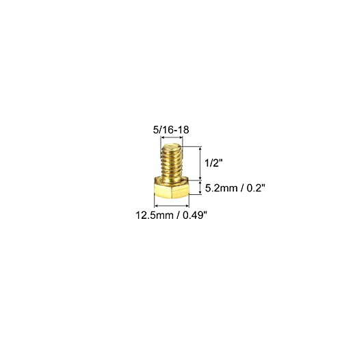 Image of uxcell Brass Hex Bolts, 5 /16-18x1 /2 5pcs Fully Thread Grade 4.8 Solid Brass Hexagon Head Bolt Machine Screws for Machinery