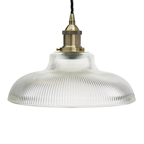 Image of The Soho Lighting Company Austen Frosted Glass Pendant Light with Antique Brass Lamp Holder and Black Twisted Cable