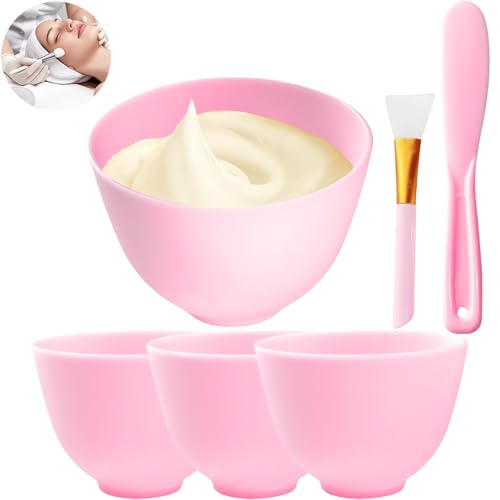 Bigwinyep 6 Pack Silicone Face Mask Mixing Bowls for Estheticians, Pink