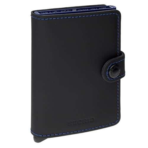 Image of SECRID Mini Wallet, Genuine Matte Leather, RFID Protection, Holds up to 12 Cards (Black Blue MM, BK /BL)