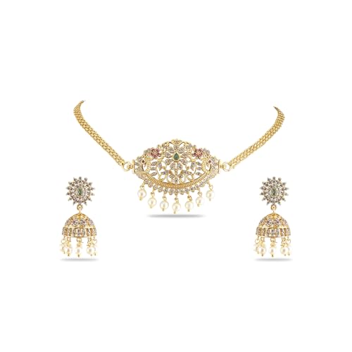 Image of Rubans American Diamond Zirconia Necklace Set Traditional Stylish Jewellery Gift for Women & Girls