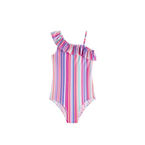 LIZENS Girls One Piece Swimwear Striped Ruffle Trim 2-12Years Flounce Colorful Beach Bathing Suit for Kids Swimsuit