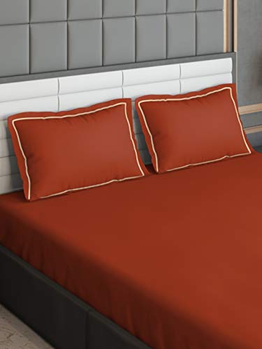 Image of DDECOR - Solids 300TC 100% Cotton Double Bedsheet with 2 Pillow Covers, King Size, Red