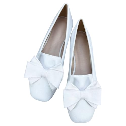 Image of WENJIAZHIZHI Square Toe Bow Ballet Slip-On | Classic Suede Finish,Chic Bow Detail,Effortless Everyday Style,Wedding Party Office,Plus Size Available