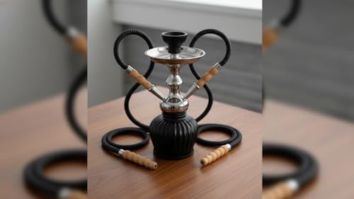 Image of FAB HOME DECOR QT Econo Dual Hose Hookah | Designer Double Pipe Aluminium Stem 12 Inch Glass, Steel Hookah Set For Heavy Smoke | Perfect for Party Lovers (Black)