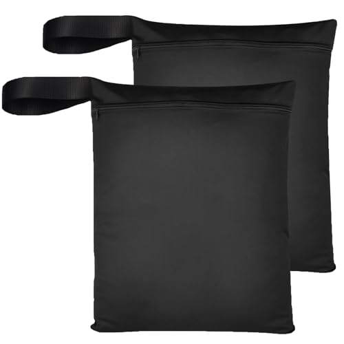 2pcs Bolsas Ropa Mojada,50 * 40 cm Bolsa Impermeable Piscina,Bolsa de Natación,Lavadora Wet Bag con Cremallera,Organizador para Trajes de Baño,Ropa Sucia,Toalla de Playa,Rañales,Ropa Deportiva,Negro