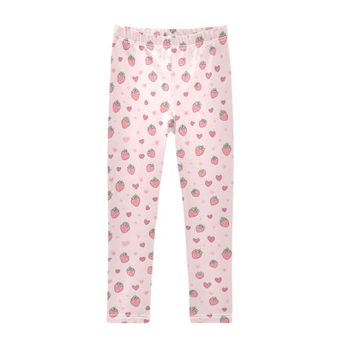 Girls' Athletic Leggings Ankle Length Yoga Dance Pants Kids Teen 4T Pink Strawberry Heart