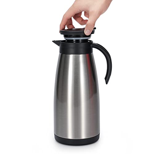 Olerd 50Oz Coffee Thermal Carafe, Stainless Steel Insulated Coffee Pot, Double Walled Vacuum Thermoses Flask, 1.5 Liter Tea Pot, Coffee Jug Water Dispenser(Silver） #TOP4