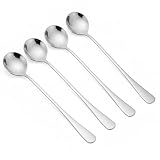 Letingoo 7.2-Inch Long Handle Coffee Spoons Set of 4, Stainless Steel Espresso Spoons & Stirring Spoons for Coffee Bar, Silver Metal Demitasse Spoons for Tall Latte Mugs, Iced Tea, Yogurt & Dessert