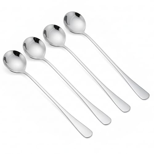 Letingoo 7.2-Inch Long Handle Coffee Spoons Set of 4, Stainless Steel Espresso Spoons & Stirring Spoons for Coffee Bar, Silver Metal Demitasse Spoons for Tall Latte Mugs, Iced Tea, Yogurt & Dessert