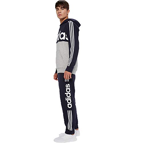 adidas Men's Essentials Camo Linear Hooded Sweatshirt (Ink/Medium Grey Heather, Large)