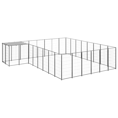 Owoxanthellate Hundezwinger Outdoor 15, 73 m² Stahl Schwarz Silbergrau 440x440x110 cm Laufstall mit UV- beständigem PE Dach abschließbarer Tür für große Hunde im Garten