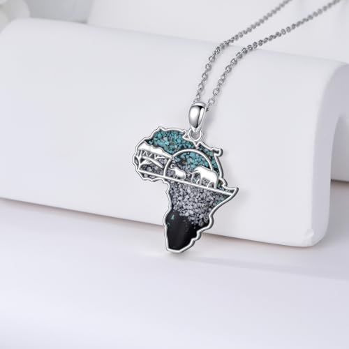 Africa Map Necklace 925 Sterling Silver Turquoise Pendant Jewelry Gift For Men Women3