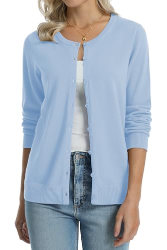 Image of QUALFORT Women's 100% Cotton Lightweight Cardigans Long Sleeve Knitted Button Down Sweater