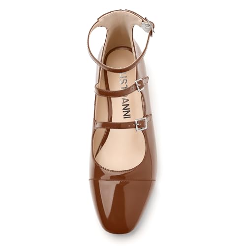JUSTDANNI Flats for Women Mary Jane Shoes with Round Toe Low Chunky Block Heels Fashion Patent Ankle Strap Pumps for Wedding Party Dating Work3