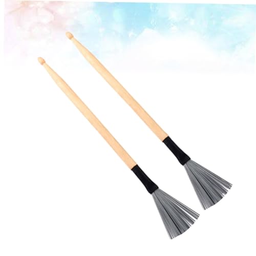 Baquetas para batería Hemoton, 2 piezas, cepillos de alambre de acero con mango de madera, ideales para principiantes y jazz, duraderas y cómodas miniatura 2