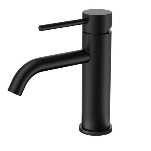 FORIOUS Rubinetto da Bagno Lavabo, Rubinetto Monocomando Nero per il Lavandino del Bagno,WC Degli Ospiti