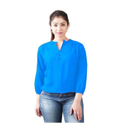 Image of Himanshi Enterprises Women's 3 /4 Sleeves Mandarin Nack Rayon Casual Solid Short Kurti