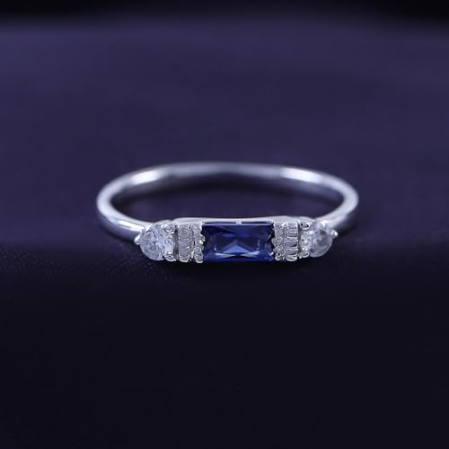 AFFY 3 Stone Stackable Rings for Women Baguette Cut Simulated Birthstone with White CZ, Gemstone Promise Ring in 14K Gold Plated 925 Sterling Silver Dainty Minimalist Jewelry Gift for Her4