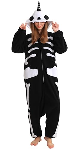 SAMGU Skeleton Unicorn Onesie Adult Halloween Cosplay Costume Cartoon One Piece Pajamas Homewear for Women Men Small