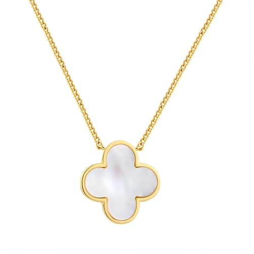 Boufayfly Lucky Clover Mother of Pearl Pendant Necklace for Women Unique Dainty S925 Sterling Silver Gold Plated Four Leaf Charm Choker Meaningful Jewelry Gifts for Faith Hope Love and Luck