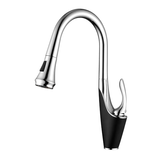 Image of sumerain Single-Hole Kitchen Faucet with Pull Down Sprayer,Single Handle Stainless Steel Kitchen Sink Faucet,Chrome & Black