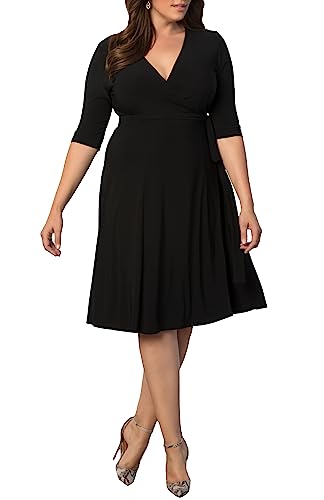 Kiyonna Plus Size Essential Midi Wrap Dress with Sleeves | Cocktail, Party, Wedding Guest or Work4
